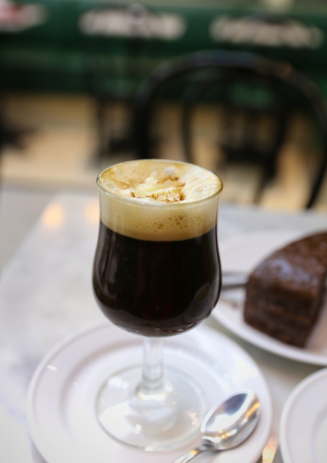 Amazing Irish Coffee with fresh Chocolate Cake